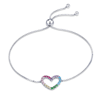 Silver Rainbow Heart Bracelet