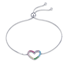 Silver Rainbow Heart Bracelet