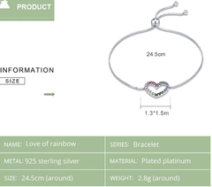 Silver Rainbow Heart Bracelet
