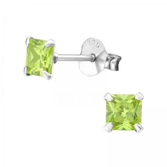 Silver Square Birthstone Stud Earrings