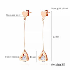 Rose Gold Open Hearts Dangle Earrings For Women