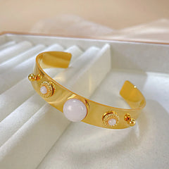 Steel White Jade Stone Bangle