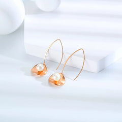 Stainless Steel Rose Gold White Pearl Earrings