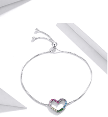 Silver Rainbow Heart & Bracelet Set