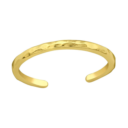 Adjustable gold-plated 925 sterling silver toe ring with a slim textured open band and polished finish, presented in a gift box in Australia.