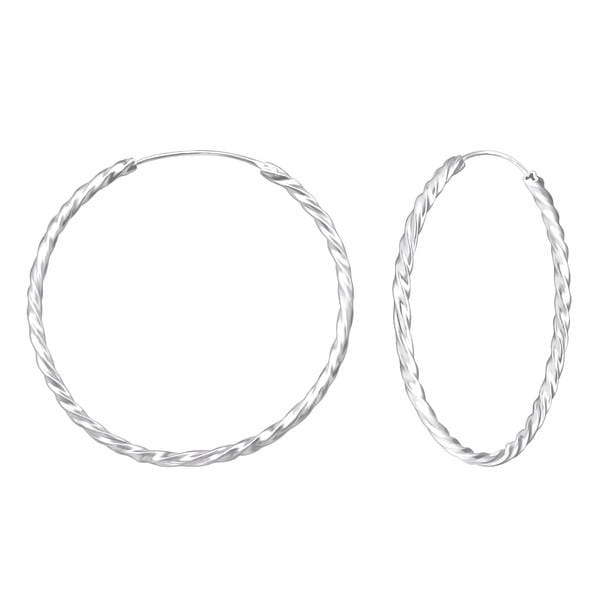 Silver Twisted Hoop Earrings 40mm