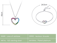 Silver Rainbow Heart & Bracelet Set