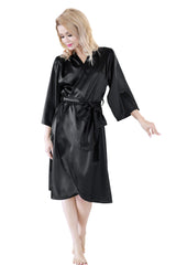 Elegant Long Satin Dressing Gown - black