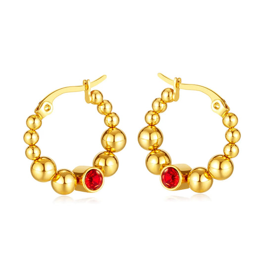 Steel Beads Red Link Hoop Earring with CZ