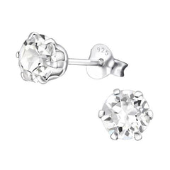 Silver Crystal Round Stud Earrings with Swarovski Crystals