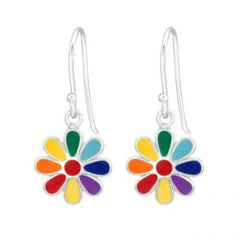 Kids Silver Flower Rainbow Earrings for Girls