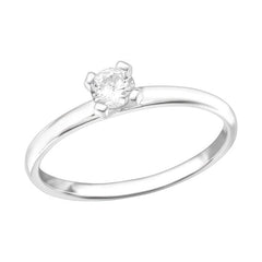 Silver Solitaire CZ Engagement Ring