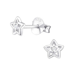 Silver Birthstone Star Stud Earrings