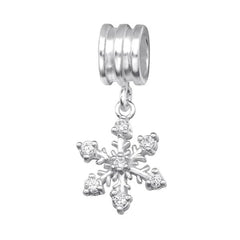 Silver CZ Crystal Snowflake Charm Bead