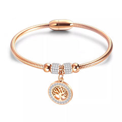 Stainless Steel Womens Tree of Life Bead Bracelet