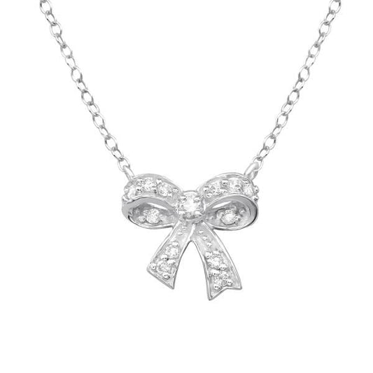 Silver Bow Crystal Necklace with Cubic Zirconia