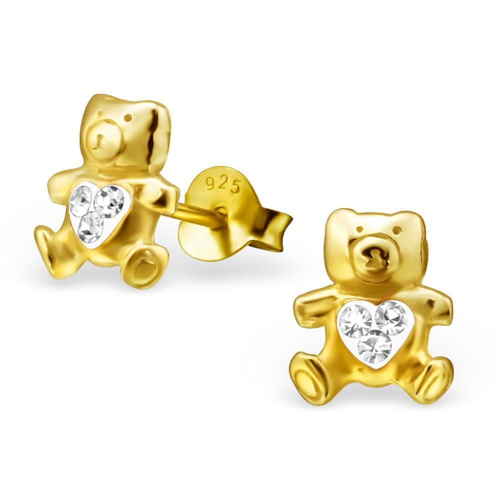 14K Gold Plated Kids Bear Earrings crystal