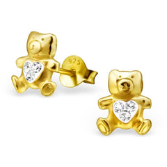 14K Gold Plated Kids Bear Earrings crystal
