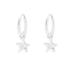 Sterling Silver Hanging Star Hoop Earrings
