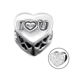 Silver Heart I Love You Charm Bead