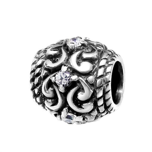 Silver CZ Crystal Round Charm Bead