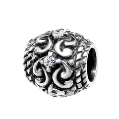 Silver CZ Crystal Round Charm Bead