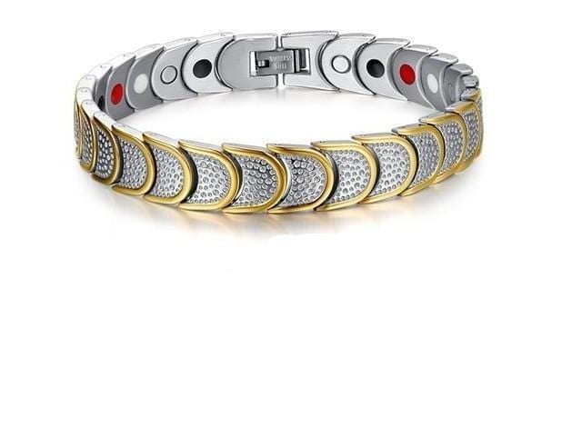 Steel Silver and Gold Mens Magnetic Bracelet