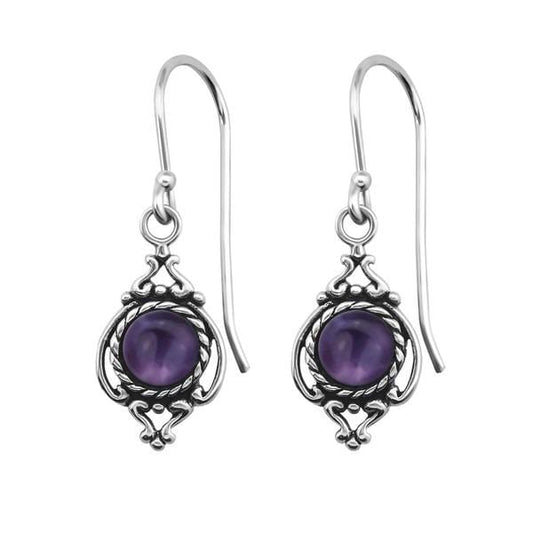 Silver Antique Genuine Amethyst Earrings