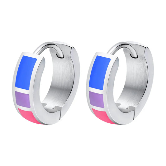 Steel Rainbow Huggie Earrings