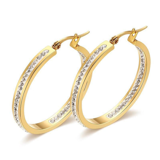 Stainless Steel Cz Gold Hoop Earrings