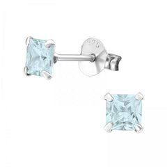 Silver Square Birthstone Stud Earrings