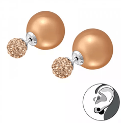 Silver Crystal Round Pearl Double Earrings