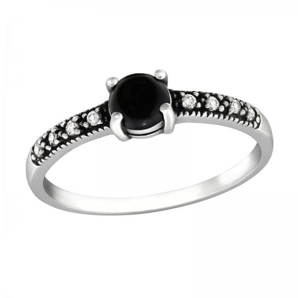 Silver Solitaire Black Onyx Engagement Ring
