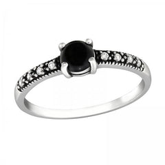 Silver Solitaire Black Onyx Engagement Ring