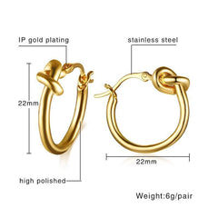 Stainless Steel Gold Hoop Tie Knot Earrings