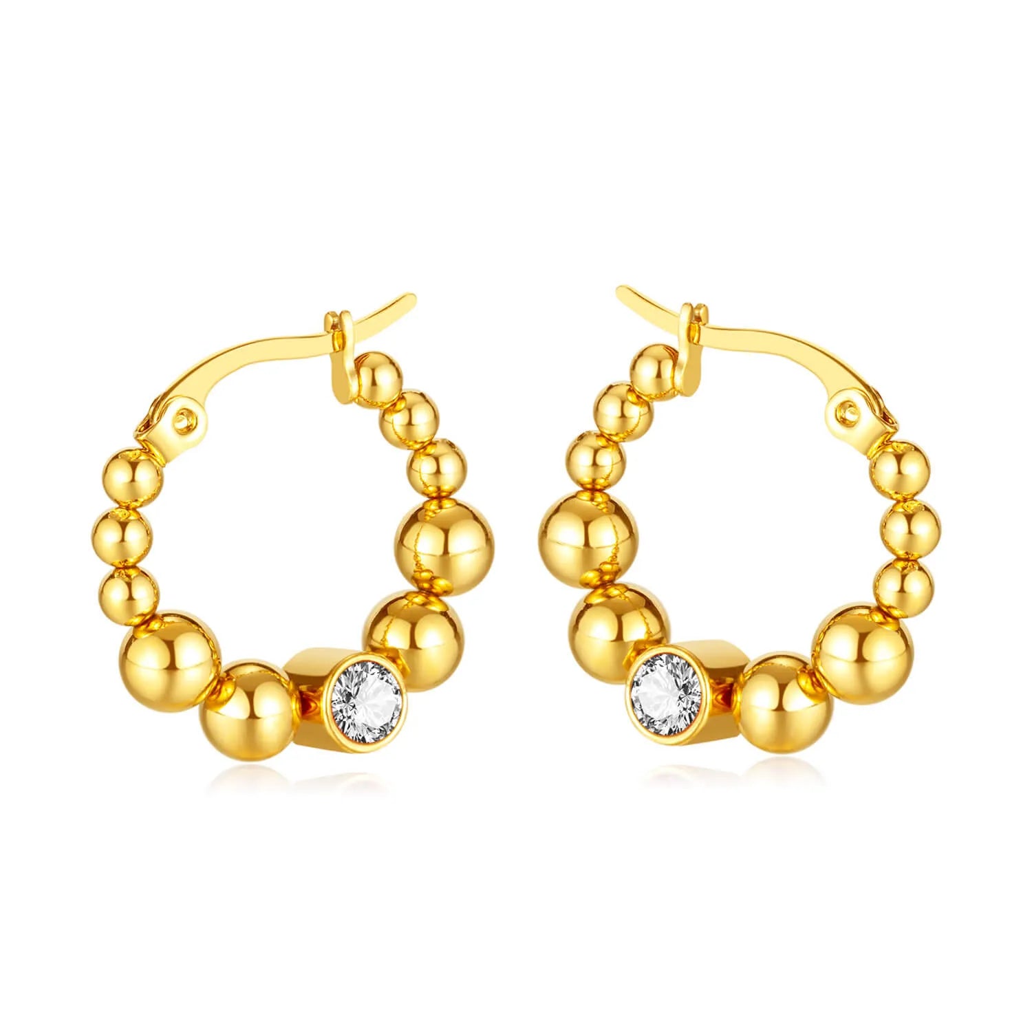 Steel Beads Link Hoop Earring with CZ