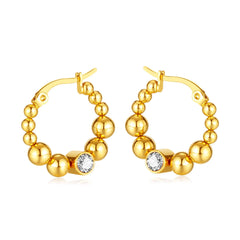 Steel Beads Link Hoop Earring with CZ