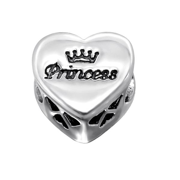 Silver Heart Princess Crystal Charm Bead