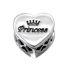 Silver Heart Princess Crystal Charm Bead