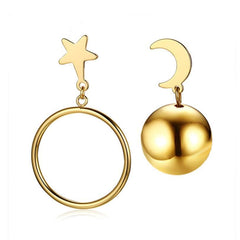 Rose Gold Stainless Steel Women Jewellerys Star And Moon Earring Stud