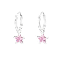 Sterling Silver Hanging Star Hoop Earrings
