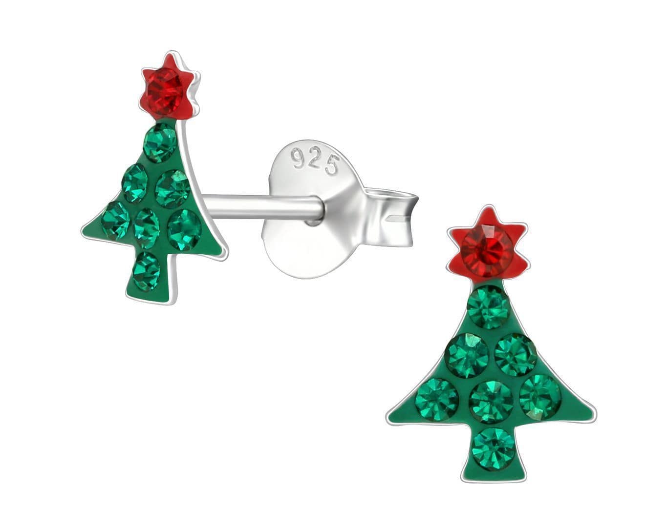 Silver Christmas Tree Ear Studs Made with Swarovski Crystals