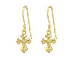 Gold Plated Silver Cross Hanging Earrings
