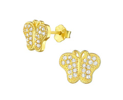 Gold Plated Silver Butterfly CZ Earrings