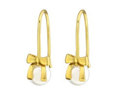 Gold plated Silver Hanging Bow Earrings with Pearl