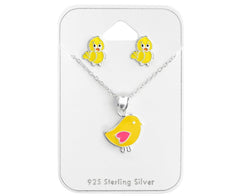 Silver Chicken Earrings Set for Kids
