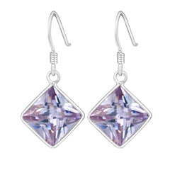 Sterling Silver Cubic Zirconia silver Square earrings