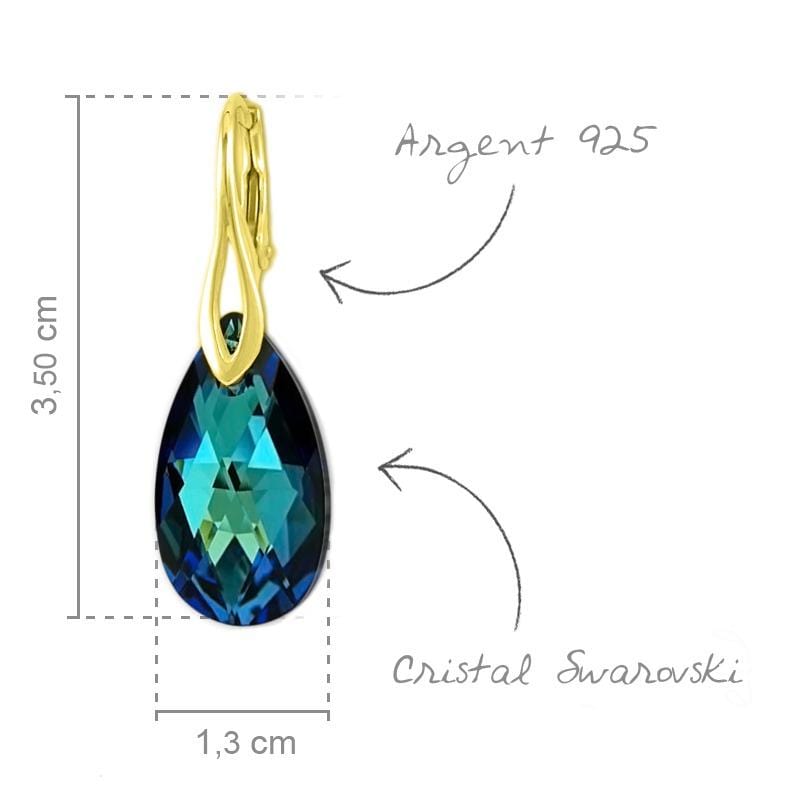 24K Gold Pear 22mm Earrings with Swarovski Crystal - Bermuda Blue