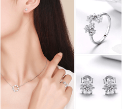 Silver Floral Pendant Necklace Jewelry Set