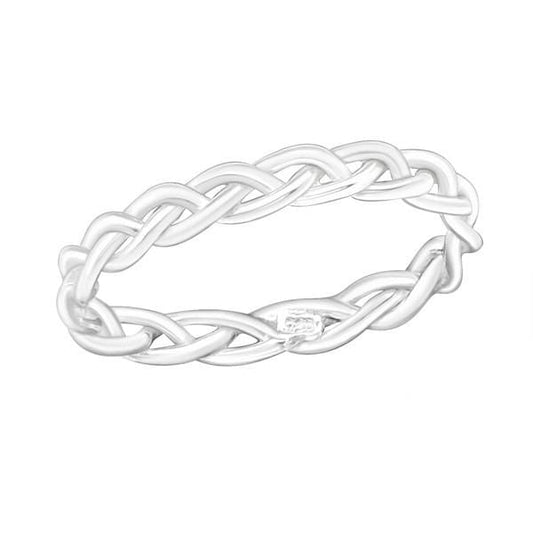 Delicate 925 sterling silver braided midi ring with an interwoven 2 mm band, polished finish and gift-box presentation, available in Australia.
